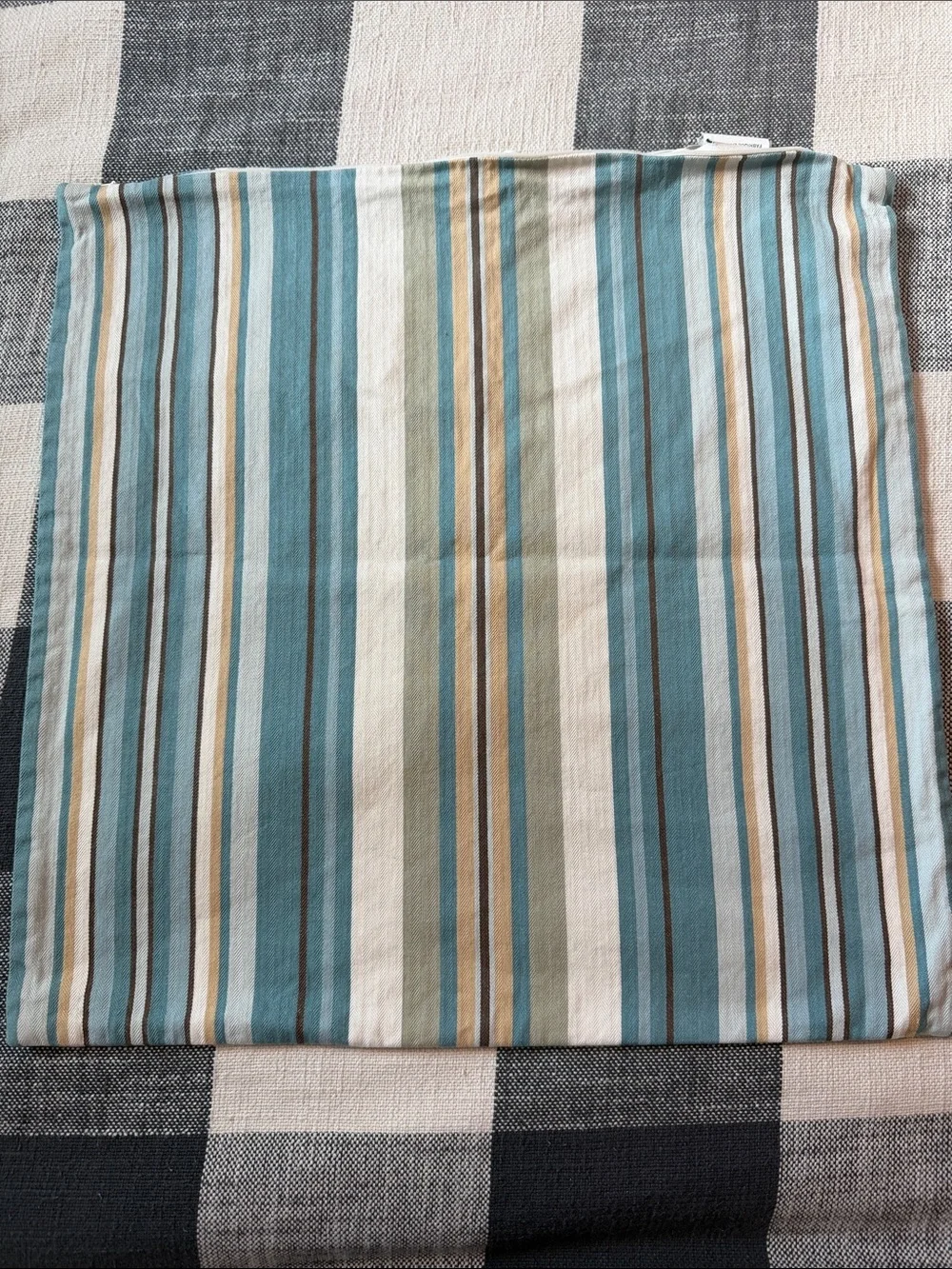 Pottery Barn Coastal Stripe Accent Pillow Cover in Teal, Cream, Tan, and Gray